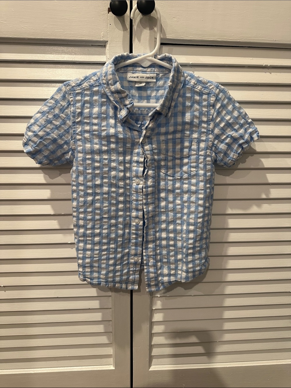 Janie and Jack Light Blue and White Gingham Short Sleeve Button-Down Shirt